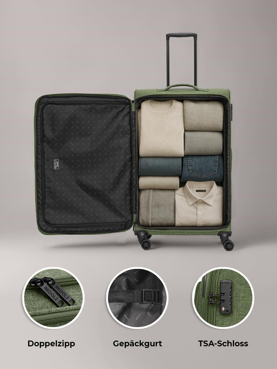 REDOLZ Weichschalen Koffer für Damen &amp; Herren | Leichter Trolley 77 cm mit 4 Doppelrollen &amp; TSA-Schl