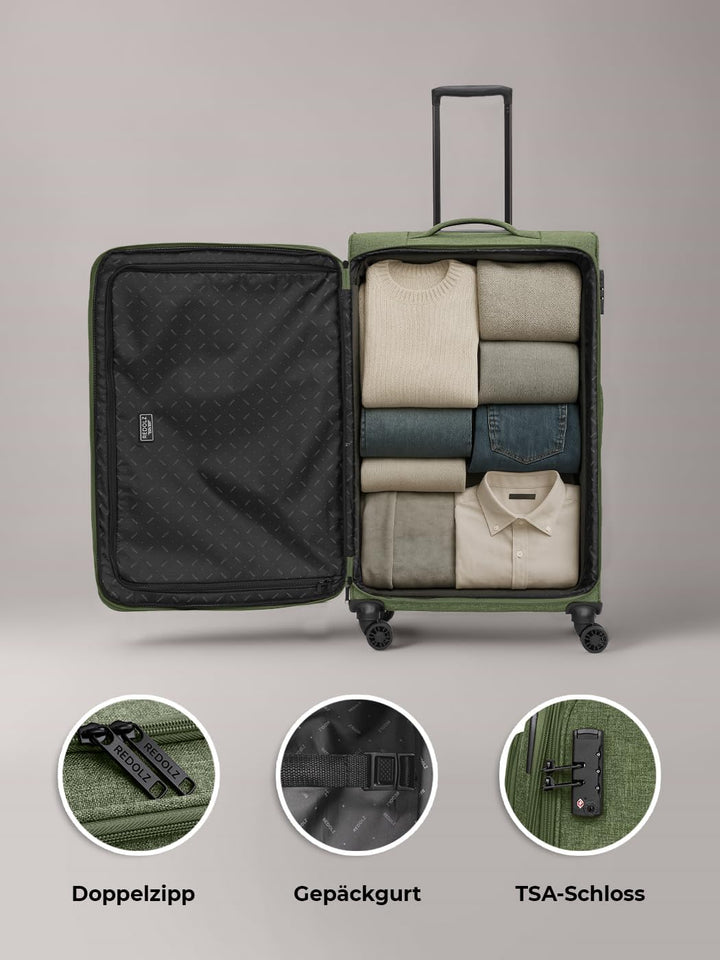 REDOLZ Weichschalen Koffer für Damen &amp; Herren | Leichter Trolley 77 cm mit 4 Doppelrollen &amp; TSA-Schl