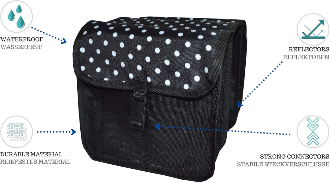 Beluko FAHRRADTASCHE Kinder Satteltasche Gepäckträgetasche Doppel 2 x 5l (5. Mini - Polka Dots)