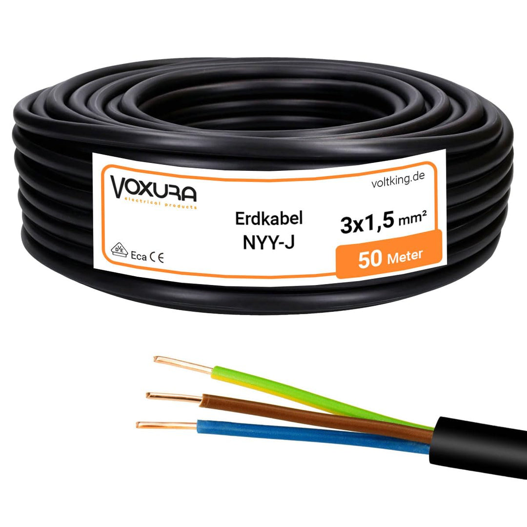 NYY-J 3x1,5 mm² 50m Ring Erdkabel Stromkabel Verlegung im Freien Erdreich Kupfer 50 m NYY-J 3x1,5mm²