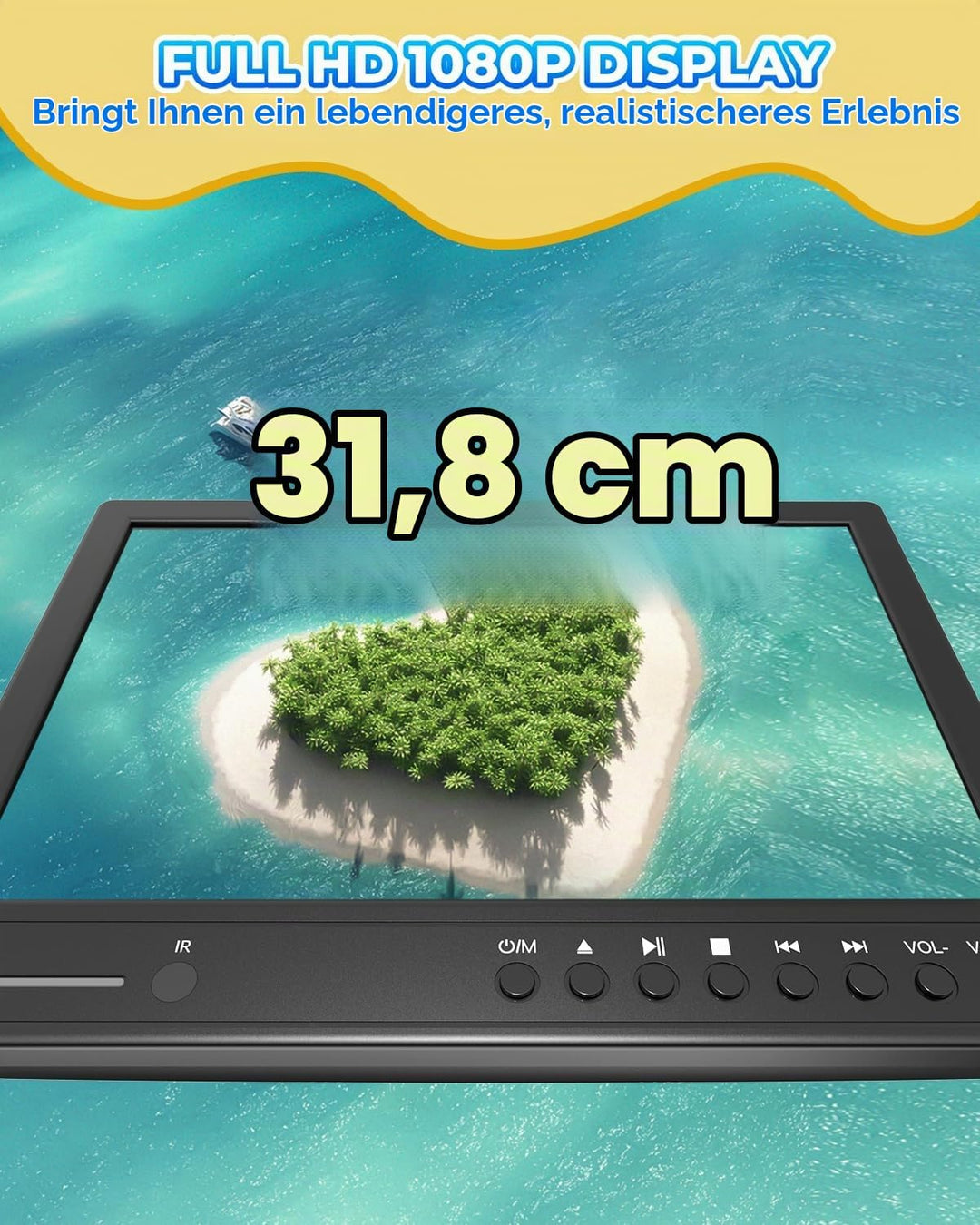 Arafuna 12,5 Zoll DVD Player Auto,1080p Auto Fernseher, DVD Player Auto Kinder Supporte l&