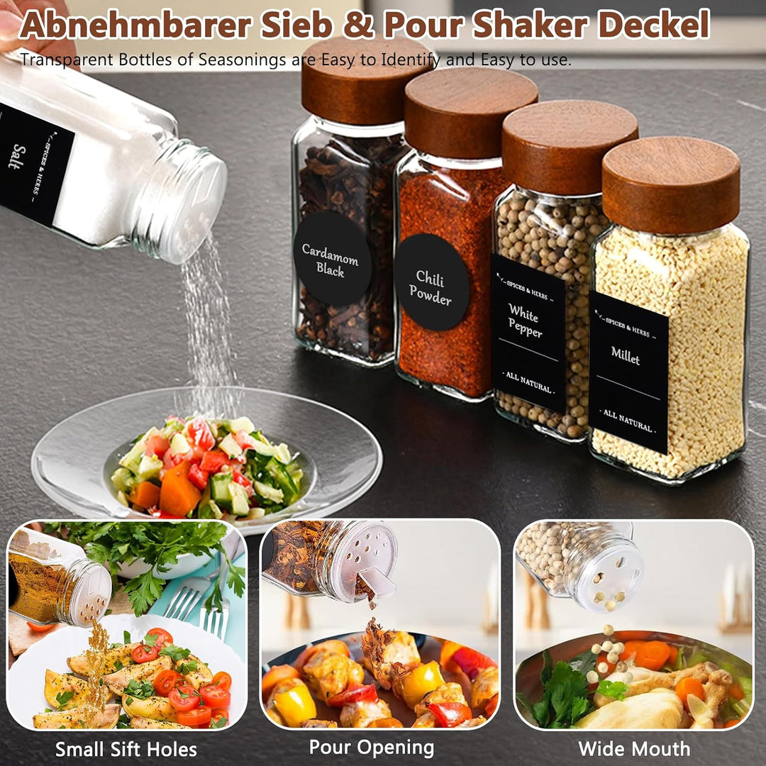 24 Stück 120ml Gewürzgläser Eckig Set, Gewürzgläser Set, Gewürzgläser Eckig mit Holzdeckel, Gewürzdo