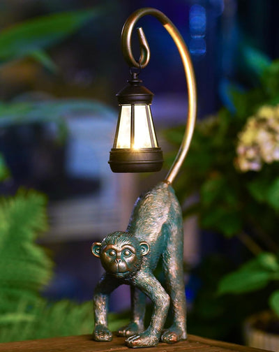 Yeomoo Affen Gartenfiguren Deko mit Solarlampen für Aussen Gartendeko: AFFE Figuren mit Solar Lichte