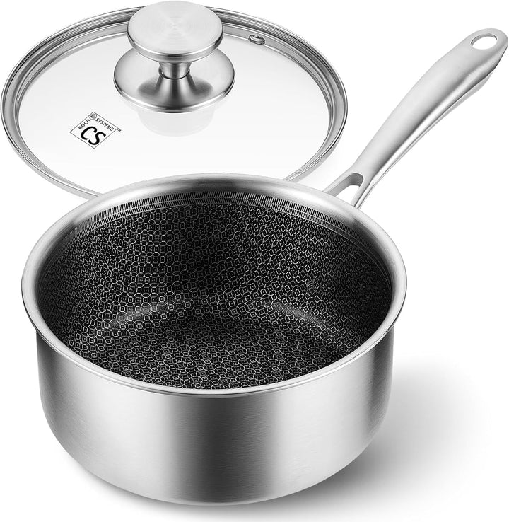 KOCH SYSTEME CS Tri-ply Edelstahl Kochtopf mit Deckel 18 cm, 2 L, kühl bleibender Griff, Hybrid Anti