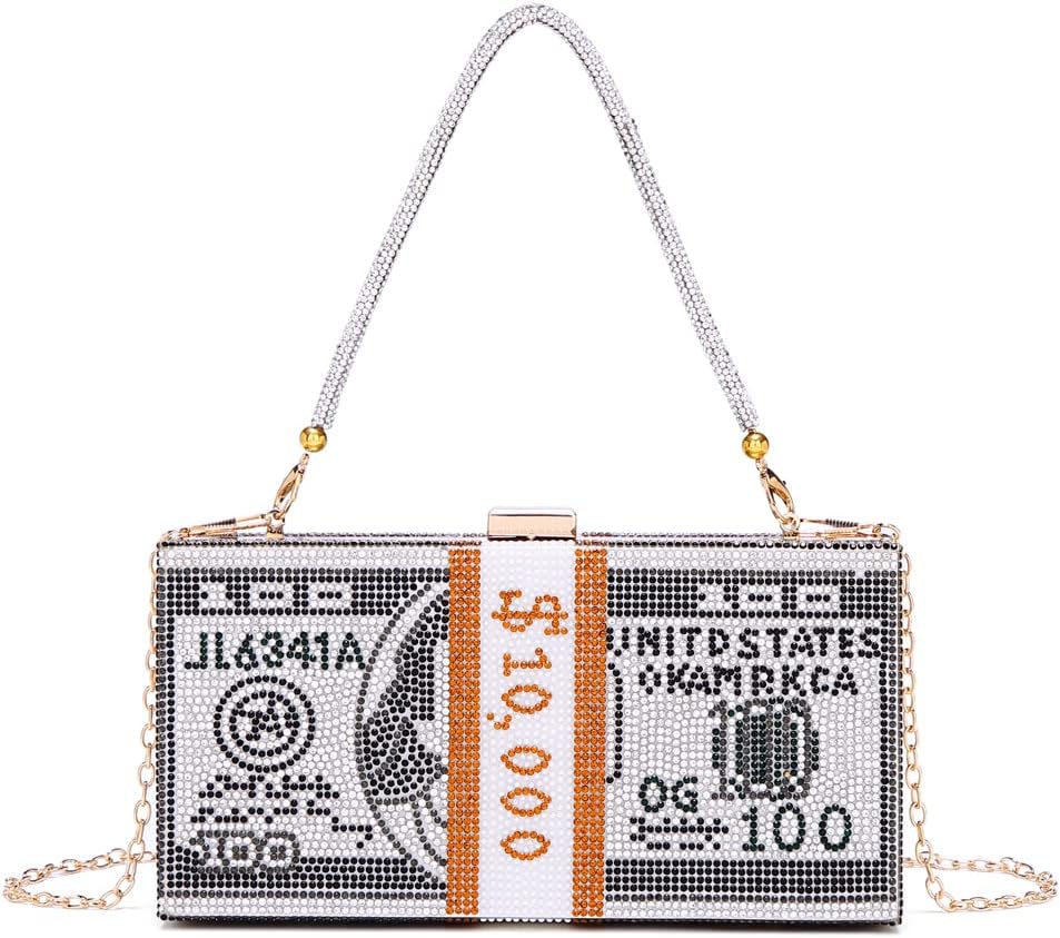 Dollar Clutch Geldbörse für Damen von Covelin, Strass Abend Handtasche Geldbeutel Schwarz, Schwarz