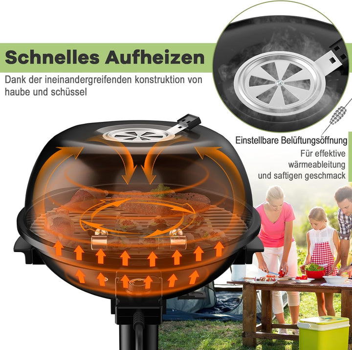 COSTWAY Elektrogrill 1600W freistehend, Standgrill mit 2-Zonen Grillplatte, Elektrischer BBQ Grill 9