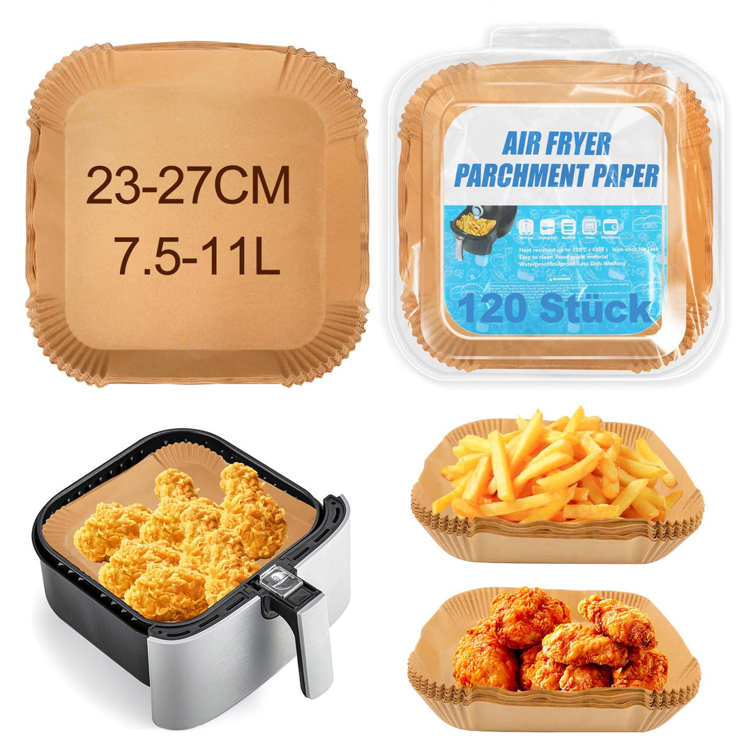 120 Stück 23-27cm Backpapier für Heissluftfritteuse, 7L-12L Airfryer Backpapier Antihaft Wasserdicht