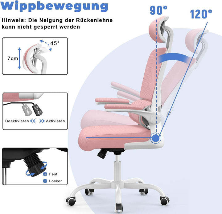 naspaluro Ergonomischer Bürostuhl: Schreibtischstuhl mit C-förmiger Lordosenstütze,Verstellbarer Kop