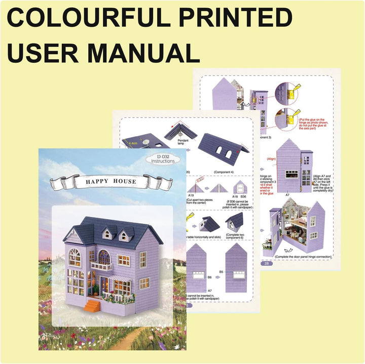 CUTEROOM DIY Miniatur Haus Puppenhaus Kit Puppenhaus Miniatur mit Möbeln und LED-Licht Miniatur Haus
