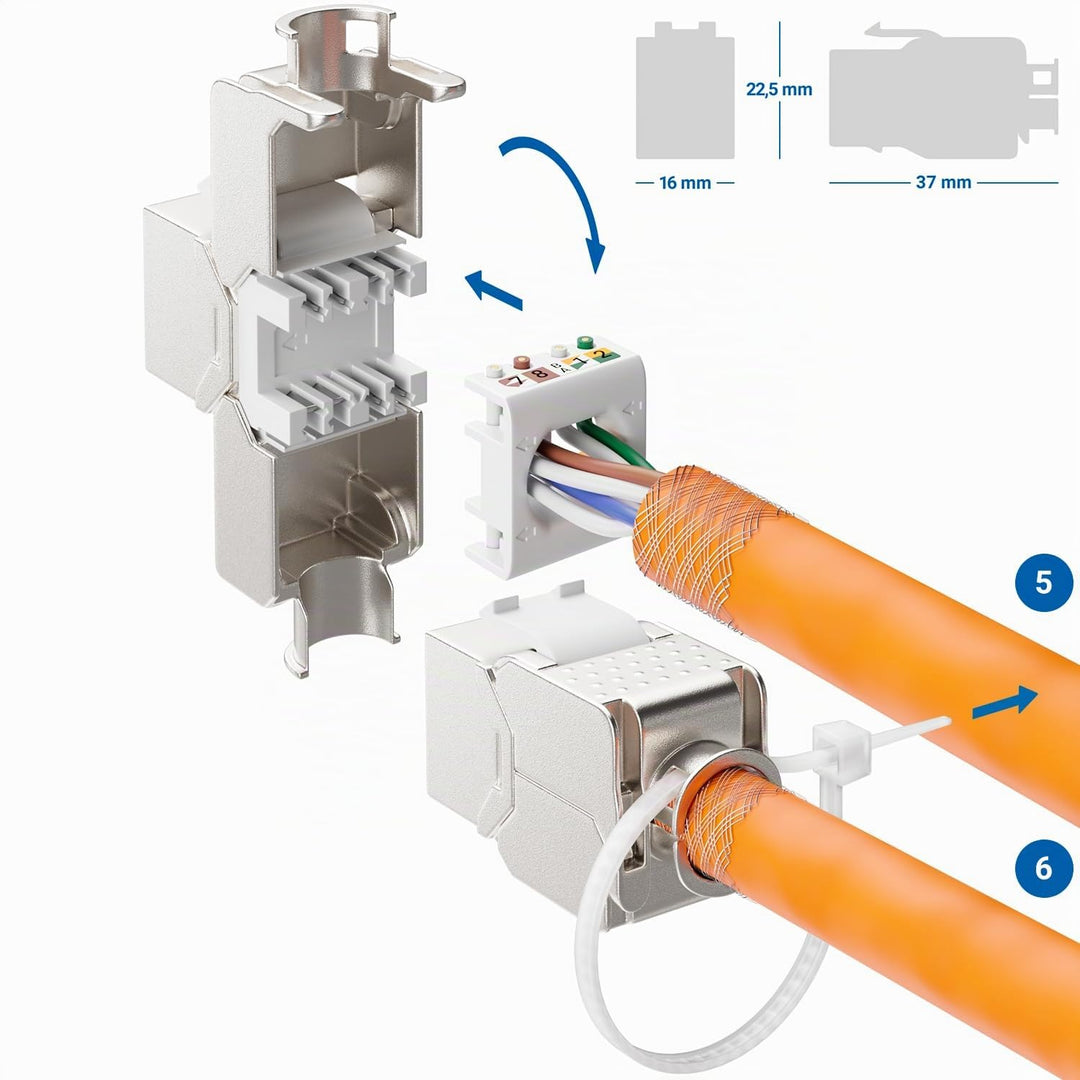 deleyCON 24x Keystone Modul CAT 6a Jack - Vollgeschirmt STP RJ45 Buchse Werkzeugfrei Dank Snap-In Mo