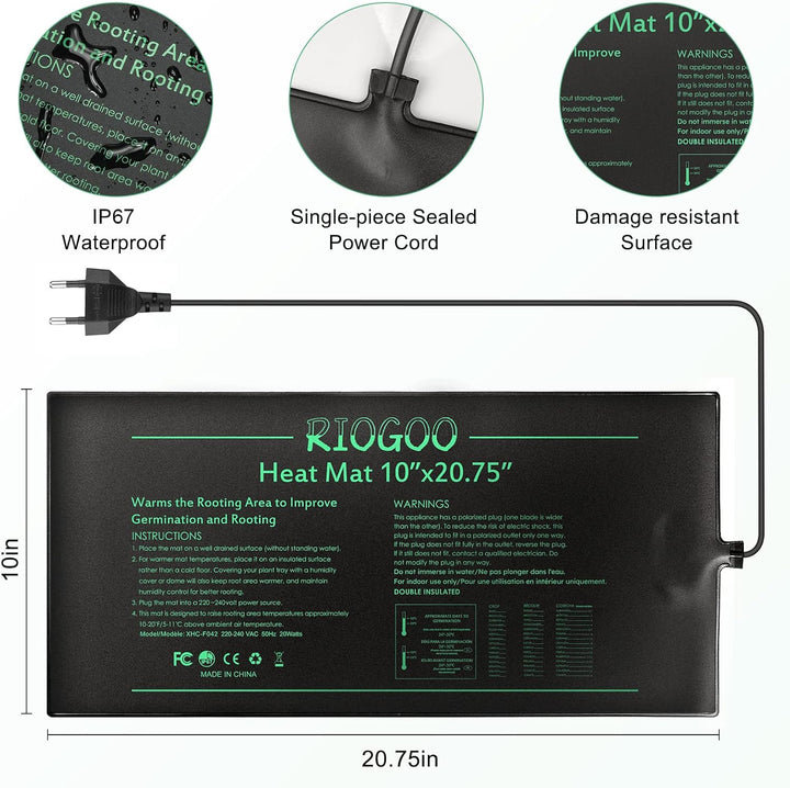 RIOGOO Strapazierfähige Setzling-Heizmatte Wasserdichtes Gewächshaus-Heizkissen 10" x 20,75" Keimbeh