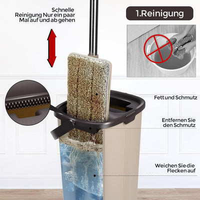 Masthome Wischmopp Set mit Eimer,2 In 1 Putzeimer mit Wischer Wischmopp mit Auswringfunktion, 6 Wisc