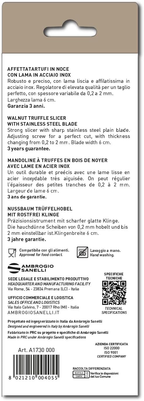 Sanelli Ambrogio 1730.000 Affettatartufi Ovangkol-aus Edelstahl mit glatter Klinge, Holz, Braun, 23.