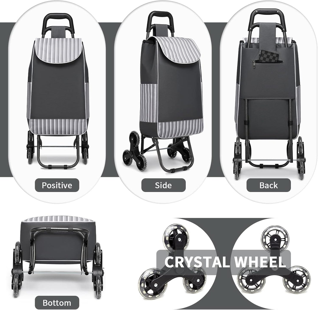 Kono Einkaufstrolley Stabiler 2 in 1 Klappbar Einkaufswagen Multifunktional Treppensteigwagen mit 3