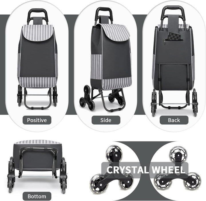Kono Einkaufstrolley Stabiler 2 in 1 Klappbar Einkaufswagen Multifunktional Treppensteigwagen mit 3
