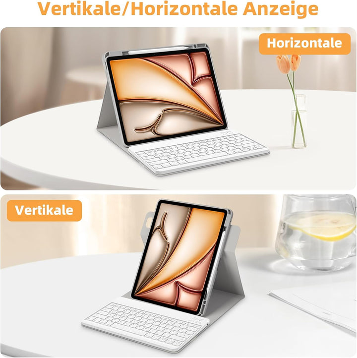 Bettdow für iPad Air 13 Zoll M3 2025/ M2 2024 Tastatur Hülle, Hoch-/Querformat Verwenden, QWERTZ Lay