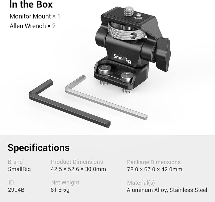 SMALLRIG Kamera Monitor Mount, Swivel 360° and Tilt 180°, Verstellbare Halterung mit 1/4"-20 Schraub