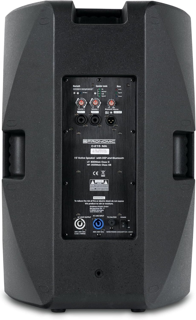 Pronomic C-215 MA Stereo Set - Zwei aktive 2-Wege Boxen - Leistung: 2000 Watt - 15" Woofer + 1,75" H