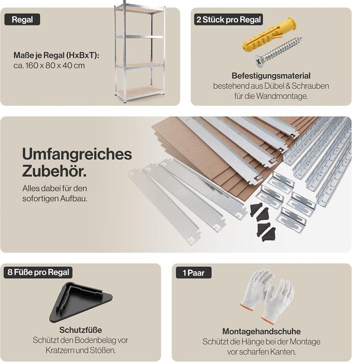 Panorama24 Lagerregal verzinkt belastbar bis 320kg - Masse: 160 x 80 x 40 cm, Regal Kellerregal Stec