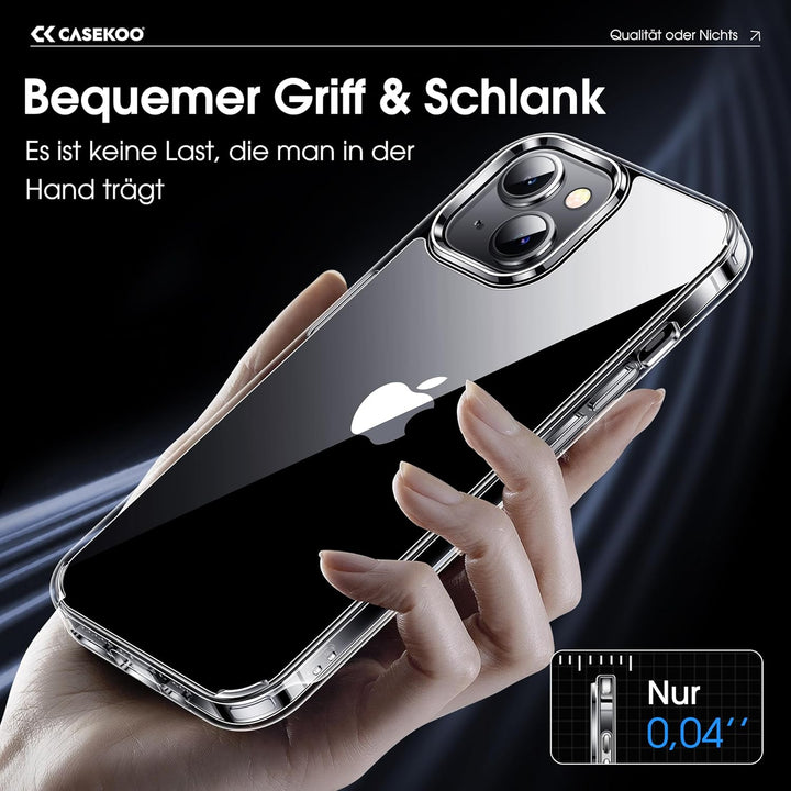 CASEKOO Crystal Clear für iPhone 15 Hülle, [Nie Vergilbung] [Unzerstörbarer Militärschutz] Stossfest