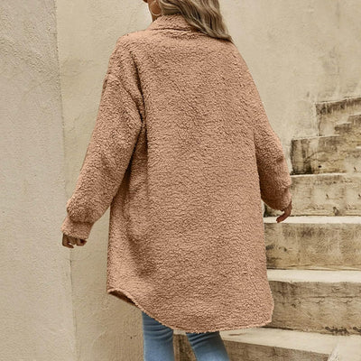 Fleecemantel Damen Lang -Wintermantel Dame Elegant Trenchcoat Winter Teddy-Fleece Mantel Warm Lange