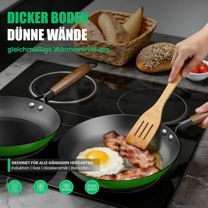 YUTANN Gusseisenpfanne, Nonstick Frying Pan, Pfannen 20cm mit Abnehmbarer Holzgriff, PFAS-Frei, PFOA