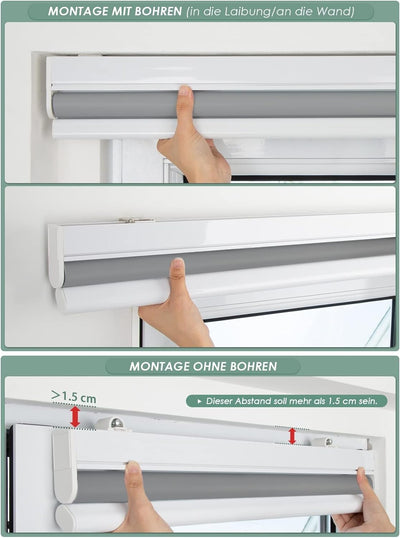 HOMEDEMO M100 Elektrische Rollos Verdunkelungsrollo mit Motor & Fernbedienung, Grau 45x110cm(BxH), S