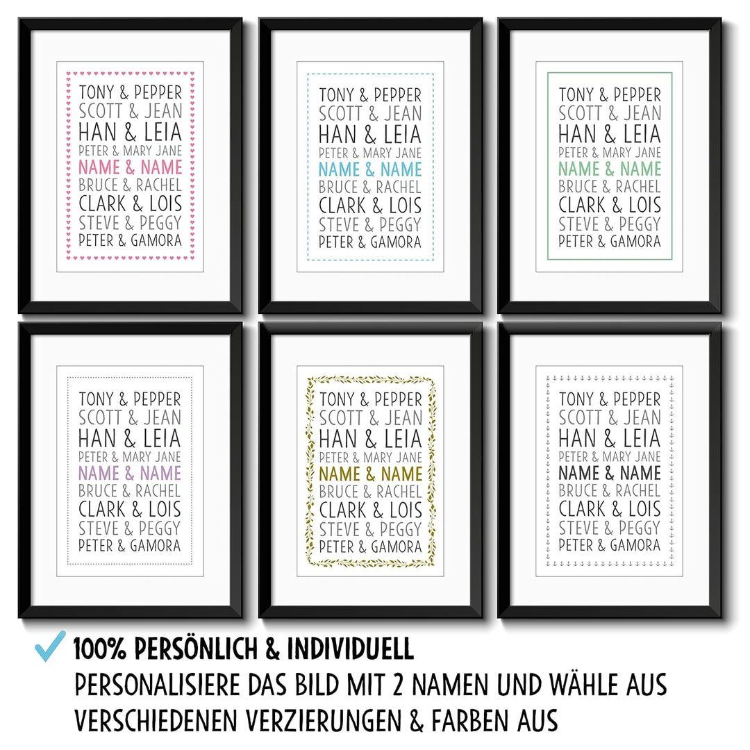 OWLBOOK DU ICH Superhelden Paare Bild im Holz-Rahmen A3 mit Passepartout Geschenke Geschenkideen für