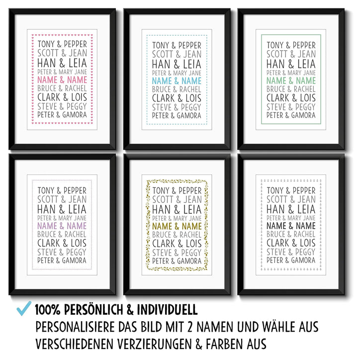 OWLBOOK DU ICH Superhelden Paare Bild im Holz-Rahmen A3 mit Passepartout Geschenke Geschenkideen für