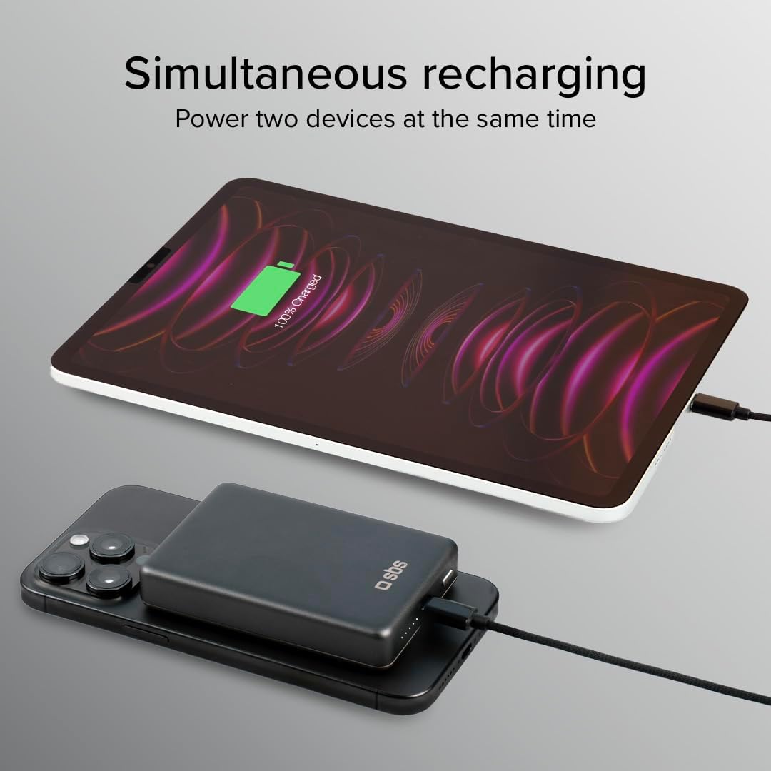 SBS PowerBank 10K MagSafe, 10.000 mAh Power Delivery 20 W, 15 W kabelloses Laden, magnetisch, Status