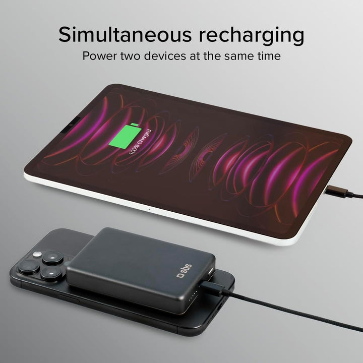 SBS PowerBank 10K MagSafe, 10.000 mAh Power Delivery 20 W, 15 W kabelloses Laden, magnetisch, Status