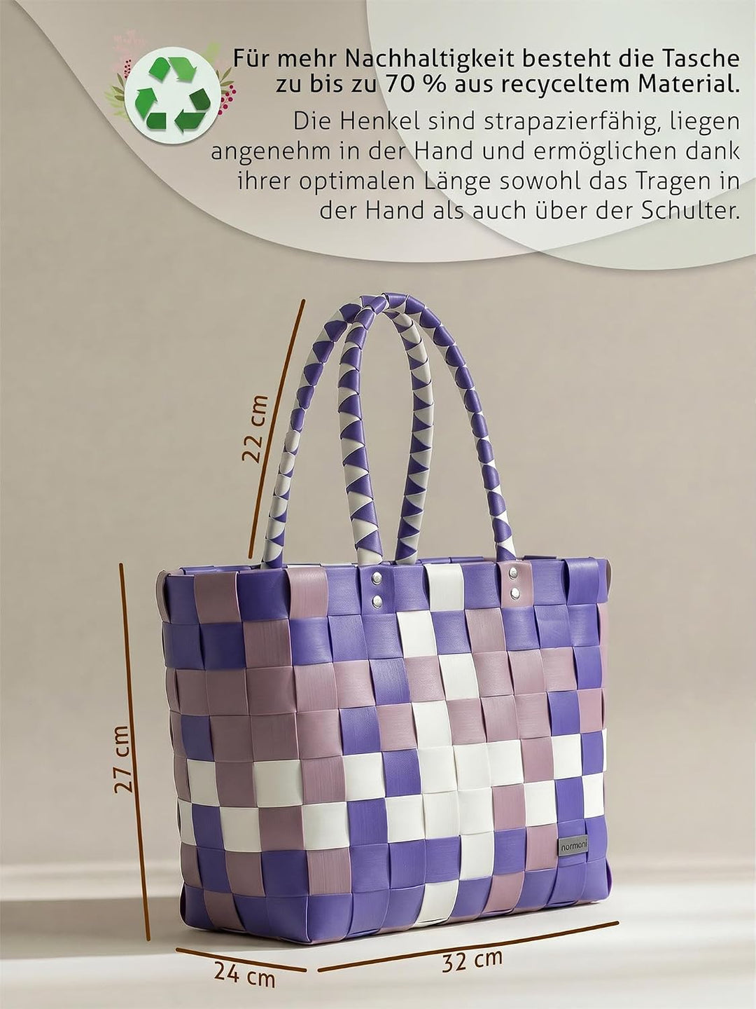 Einkaufstasche geflochten mit Henkeln - Tragetasche extra robust Farbe Classic/Lavendel Classic / La