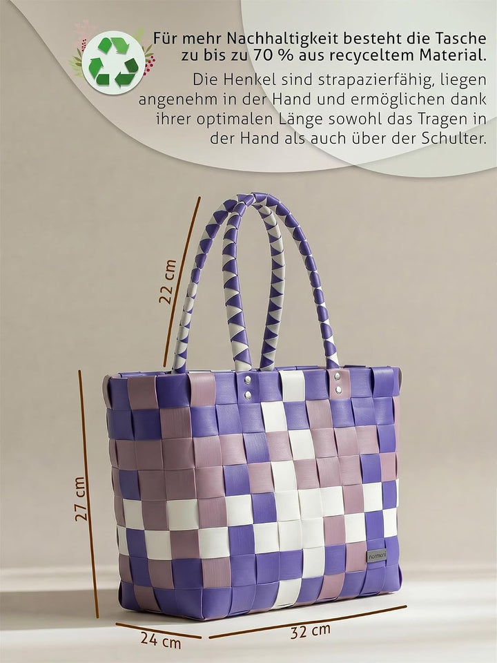 Einkaufstasche geflochten mit Henkeln - Tragetasche extra robust Farbe Classic/Lavendel Classic / La
