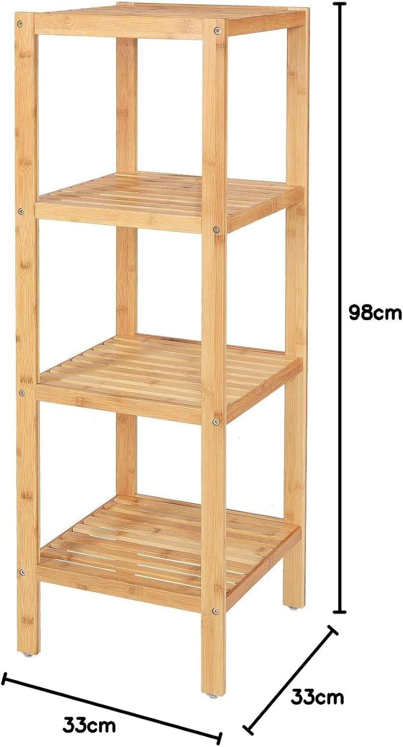 dibea Badezimmerregal mit 4 Ablageflächen Wohnzimmerregal Standregal Bambusregal Badregal Bücherrega