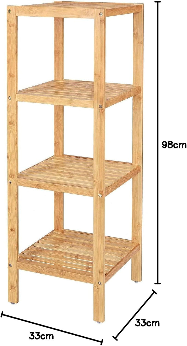 dibea Badezimmerregal mit 4 Ablageflächen Wohnzimmerregal Standregal Bambusregal Badregal Bücherrega