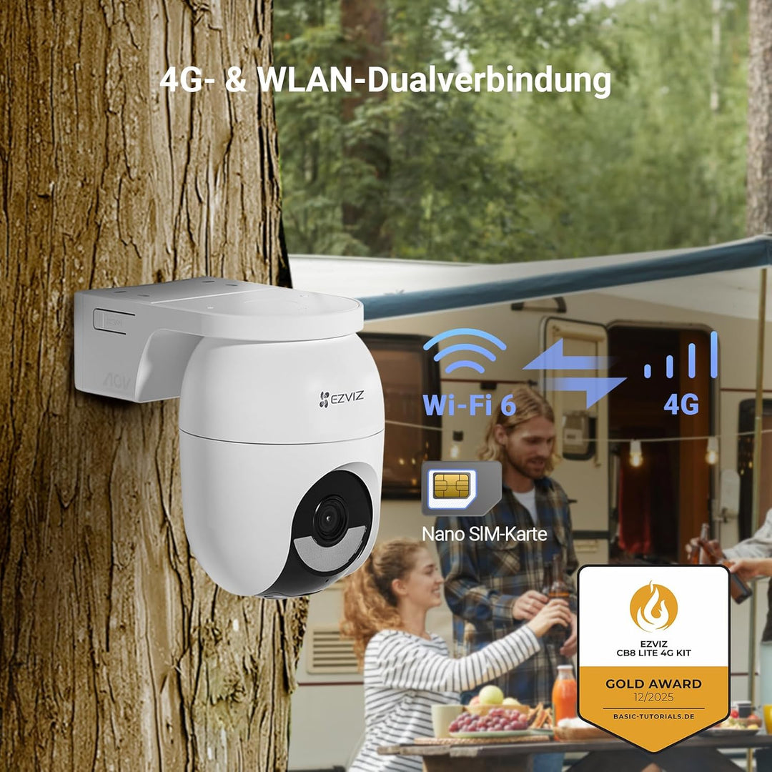 EZVIZ 4G LTE Überwachungskamera Aussen Solar, mit SIM Karte Slot, 360° PTZ Kabellose Kamera ohne WLA