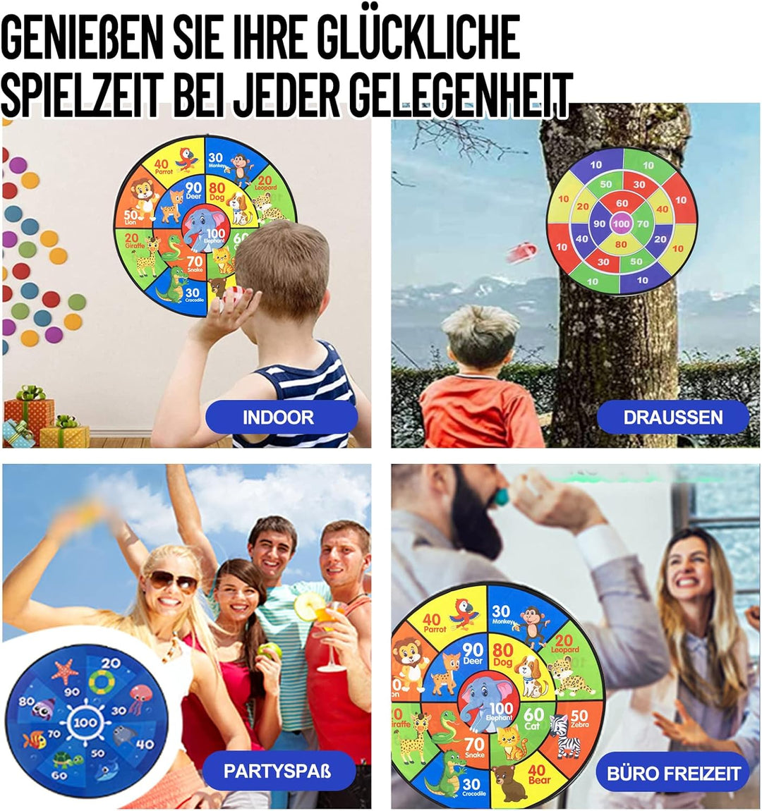 Kinder Klett Dartscheibe, Faltbares Doppelseitiges Spielzeug Dartscheibe mit Tier Motiven und Zahlen