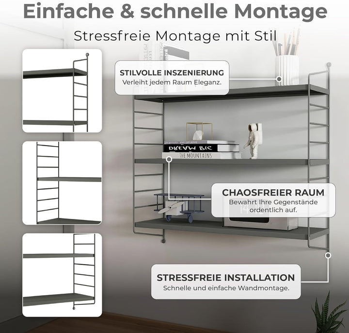 [en.casa] Modulares Wandregal Strängnäs 3er Set Metallregal Anthrazitgrau Hängeregal mit 3 Regalböde