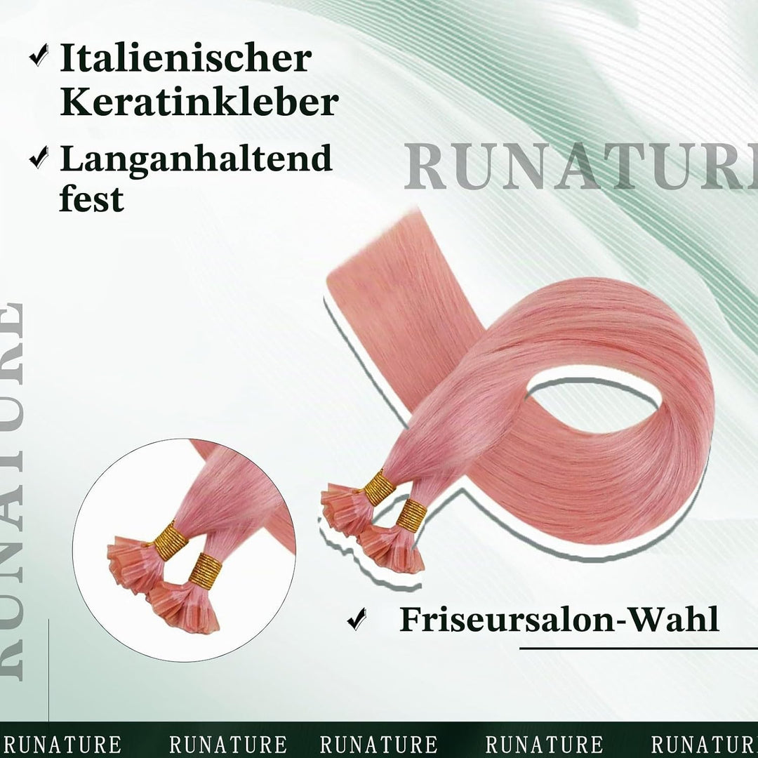 RUNATURE Bonding Echthaar Extensions Pink 45cm Remy Rosa Haarverlängerungen Keratin Echthaar U Tip E