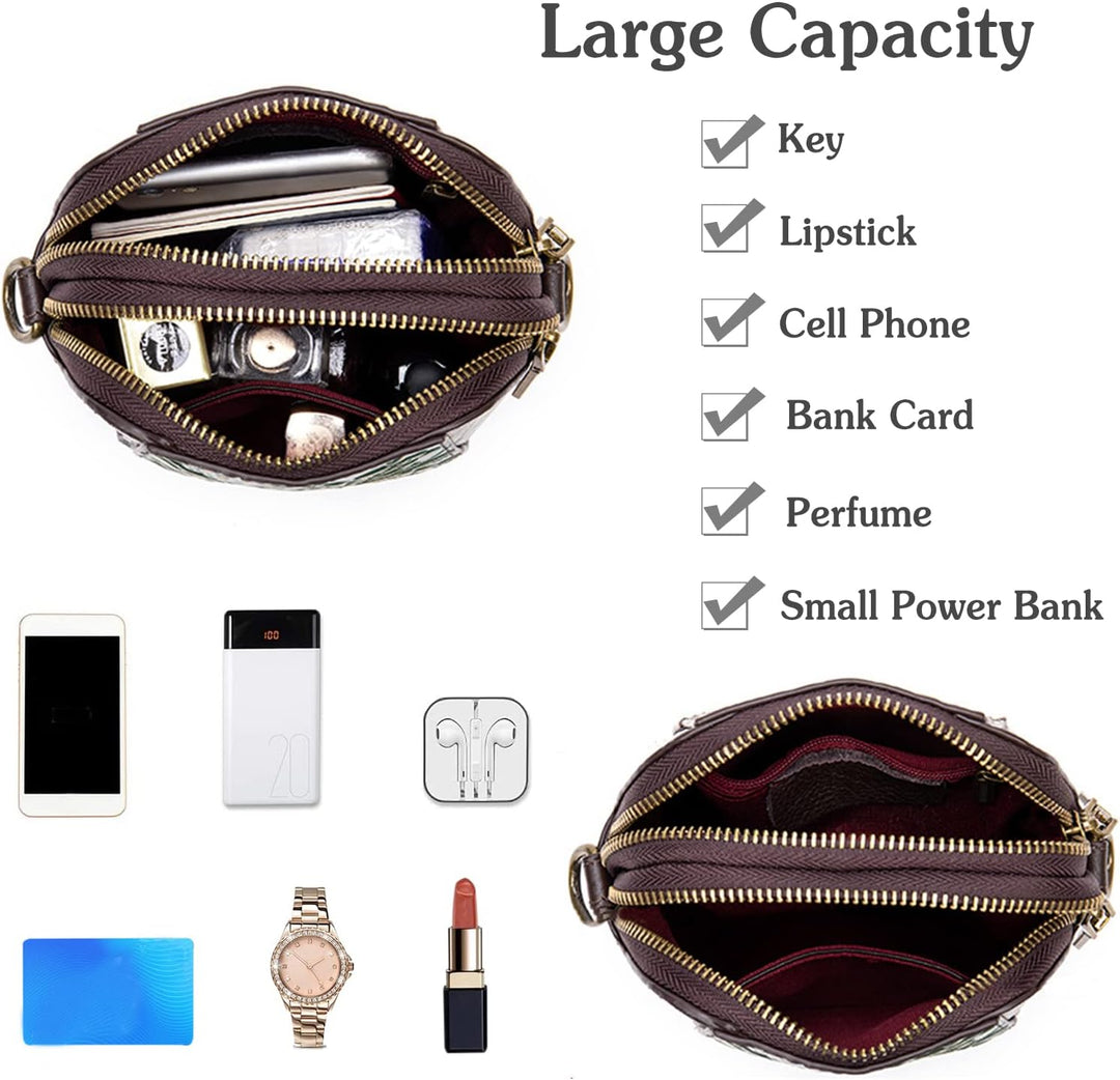 PORRASSO Damen Handy Umhängetasche Mode Handytasche Mädchen Schultertasche Leder Wasserdicht Geldbör