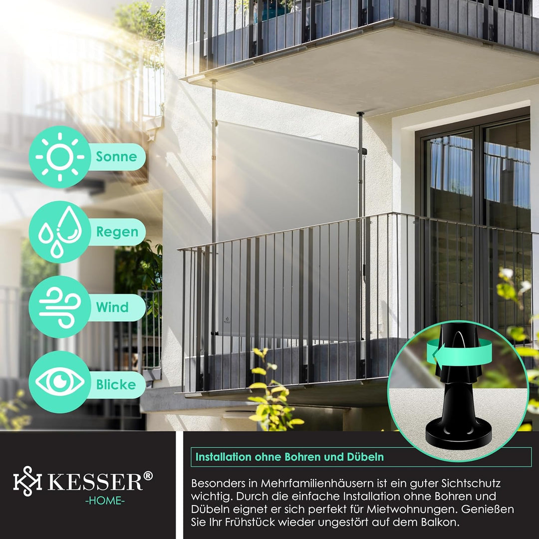 KESSER® Klemmmarkise 150x310 cm, Garten Balkon Sichtschutz wetterfest, Wind- & Sonnenschutz, Senkrec