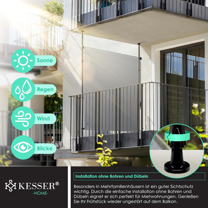 KESSER® Klemmmarkise 150x310 cm, Garten Balkon Sichtschutz wetterfest, Wind- & Sonnenschutz, Senkrec