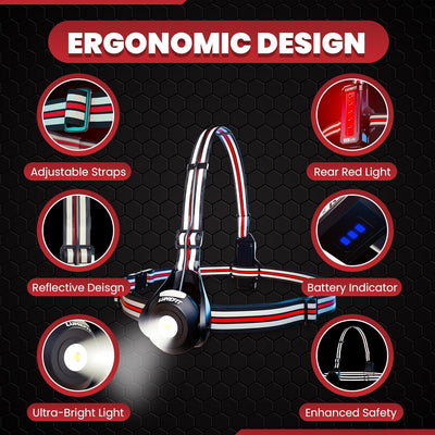 LUMEFIT Lauflicht mit Reflektoren, ideal zum Joggen und Laufen, mit 500 Lumen FrontTaschenlampe, 90°