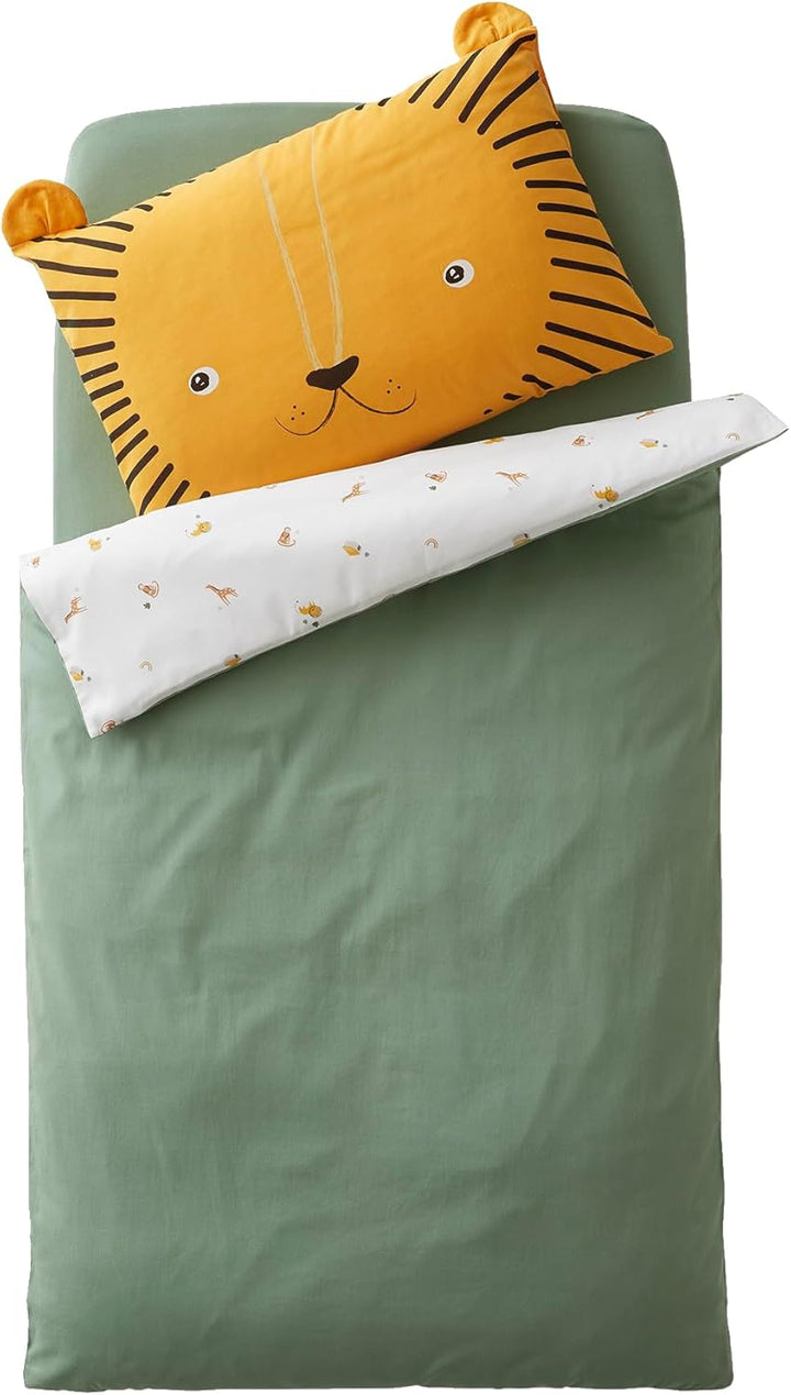 Vertbaudet Baby Wende-Bettbezug,Kleiner Löwe, Tansania wollweiss Bedruckt/grün 100X120 100X120 Elfen