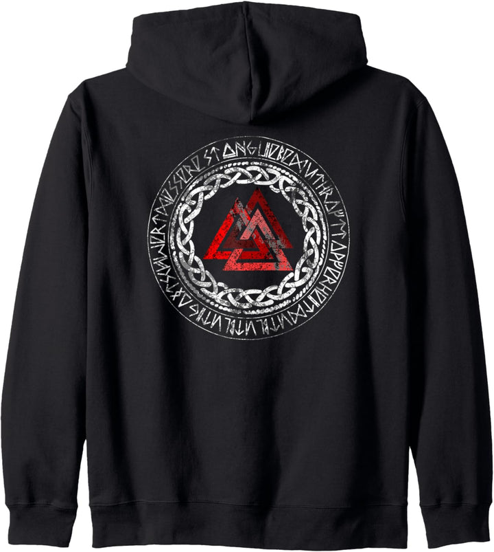 Roter Valknut, Wotansknoten, Runen kreis, Wikinger, Kelten, Kapuzenjacke