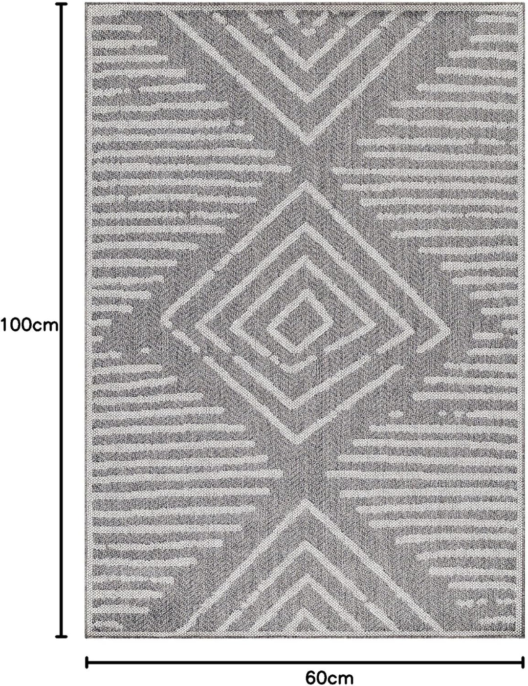 In- & Outdoor Läufer Teppich Robuster, Modern Boho Design, Rechteckig, Grau und Creme Farbe, Wetterf