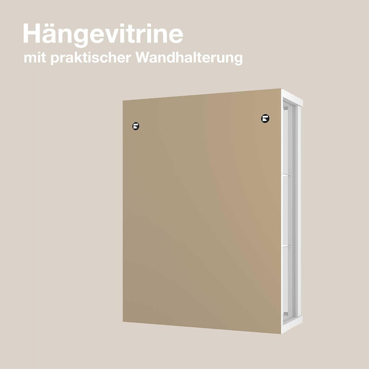 K-Möbel Hängevitrine in Weiss (80x60x25 cm) mit 2 höhenverstellbaren Glasböden & Spiegel - Modellaut