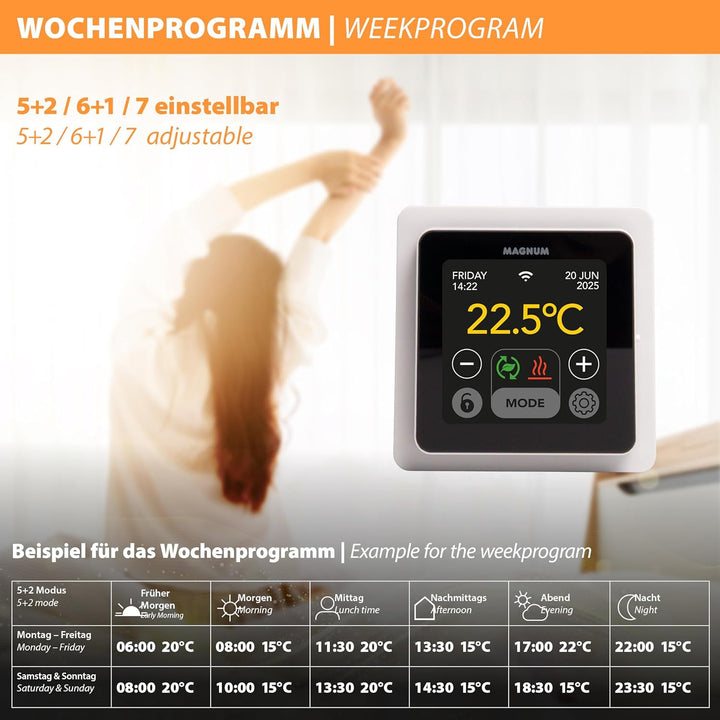 MRC WiFi Smart Thermostat/Raumregler mit Bodenfühler für Fussbodenheizung, Elektro-Heizung, Konvekto