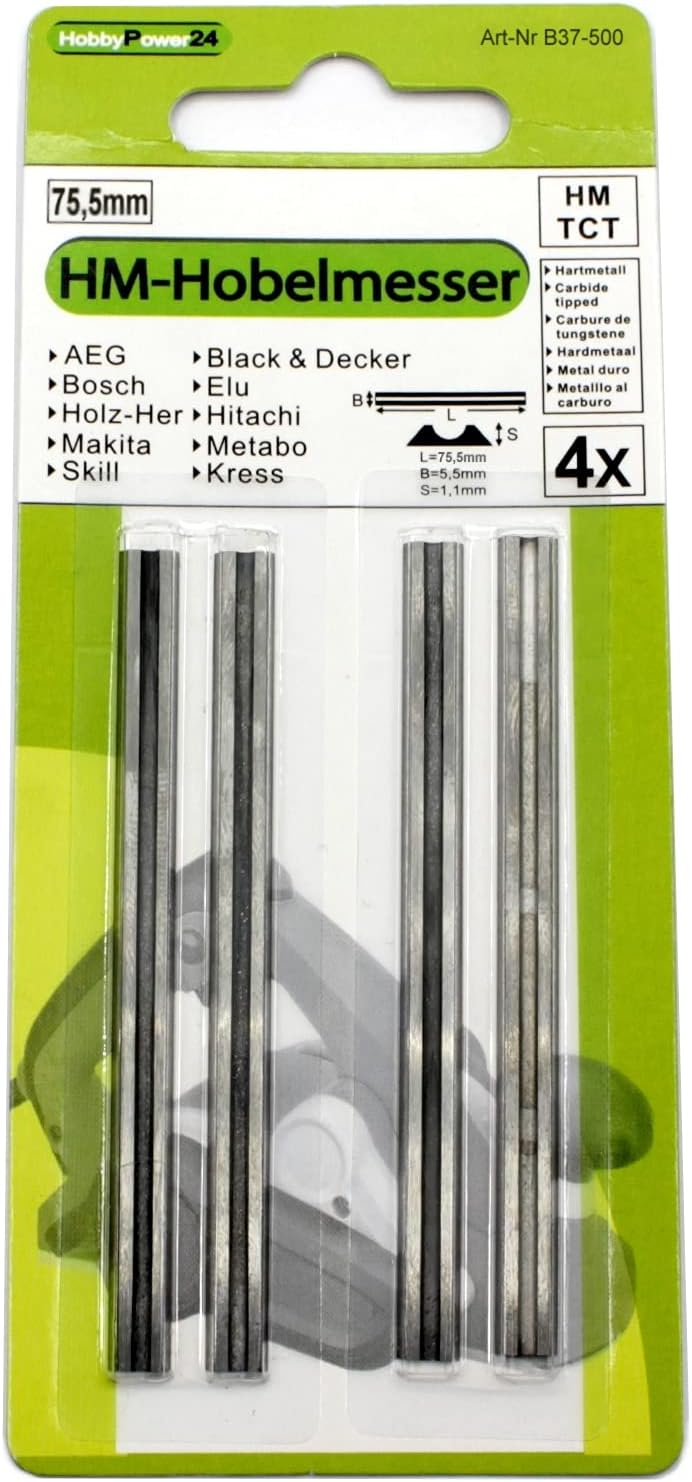 4 Stück HM Wendemesser/Hobelmesser 75,5x5,5x1,1 Passend für Holz Her 2223/2286 / 2320/2321