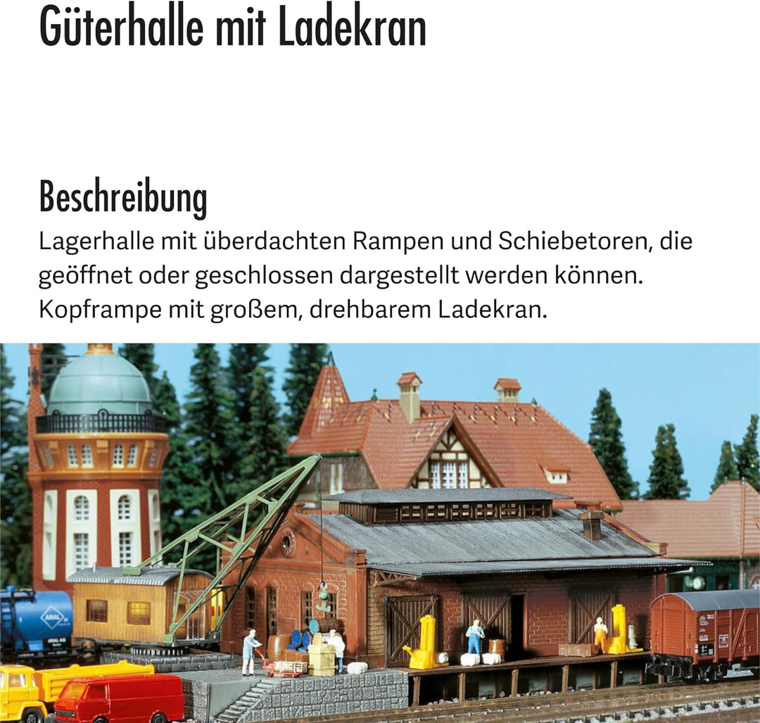 FALLER Güterhalle mit Ladekran Modellbausatz mit 118 Einzelteilen 182 x 98 x 65mm I Modelleisenbahn